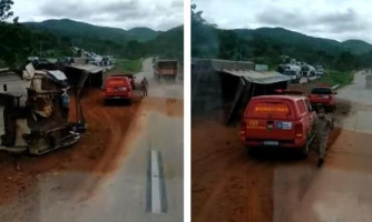 Batida entre caminhão e duas carretas fecha Serra de São Vicente