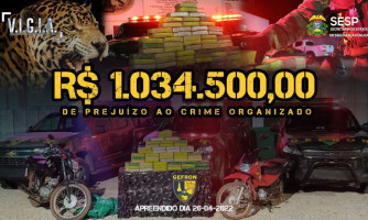 Quadrilha é presa com carga de cocaína avaliada em R$ 1,34 milhão em Porto Esperidião