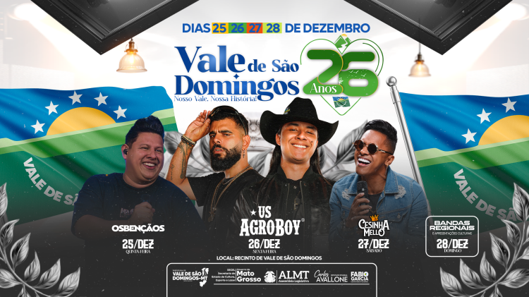 Vale de São Domingos comemora 26 anos com show dos US Agroboy e programação especial