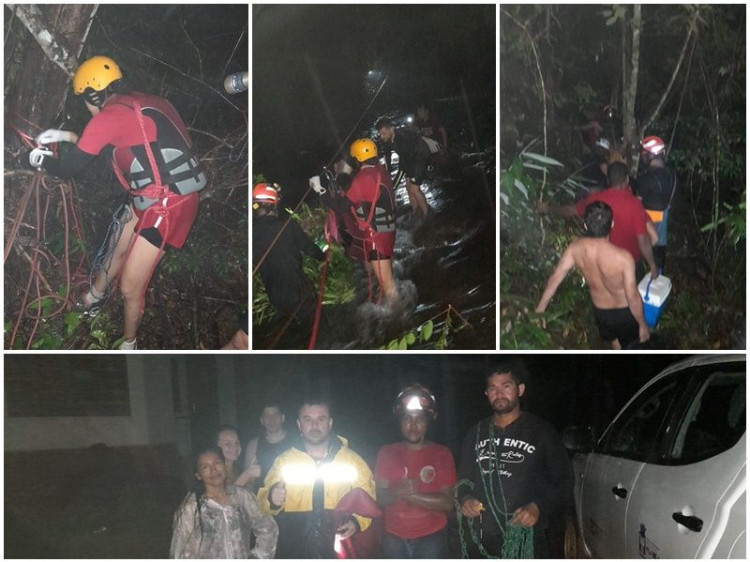 Bombeiros e voluntários resgatam nove pessoas que estavam ilhadas após tromba D’água na Cascada dos Namorados em Vila Bela