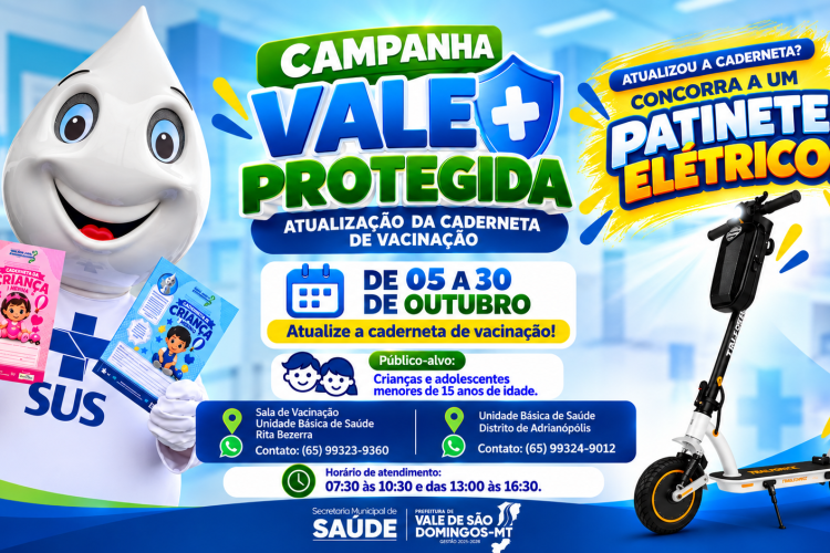 Vale de São Domingos lança campanha de atualização da caderneta de vacinação e sorteará patinete elétrico