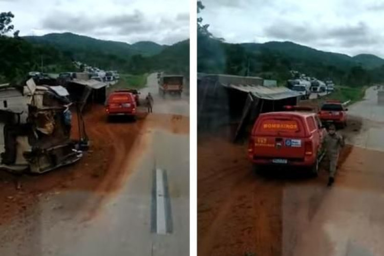 Batida entre caminhão e duas carretas fecha Serra de São Vicente