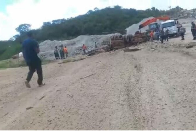 Caminhão com gado tomba na Serra de São Vicente e animais agonizam na pista