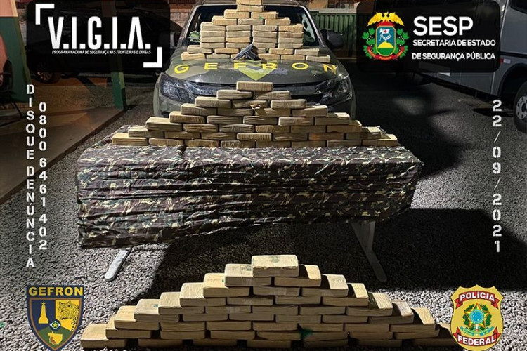 Droga avaliada em mais de R$ 2 milhões é apreendida pelo Gefron e Polícia Federal em Mirassol D’Oeste; veja o vídeo