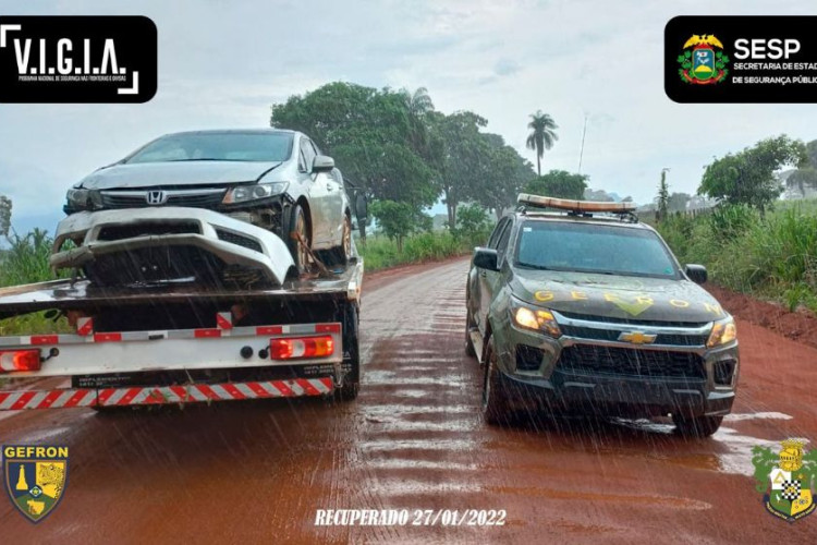 Honda Civic roubado na capital é recuperado pelo Gefron em Vila Bela da Santíssima Trindade