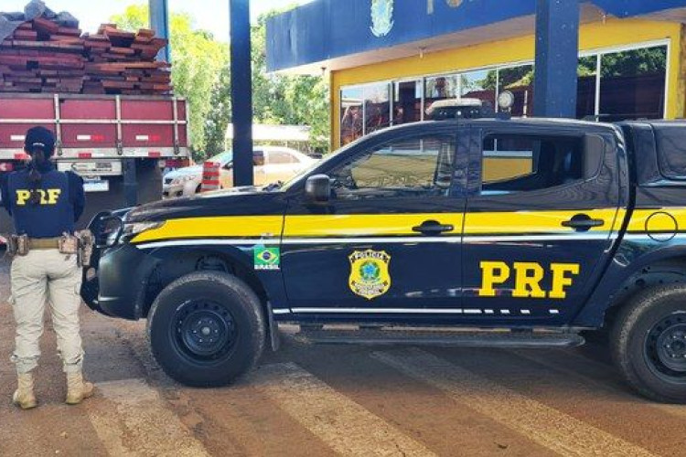 PRF em Cáceres apreende madeira transportada ilegalmente